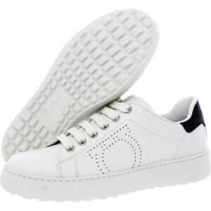 Ferragamo Pierre Low Top Sneakers in White Calf Leather, New, Size 41